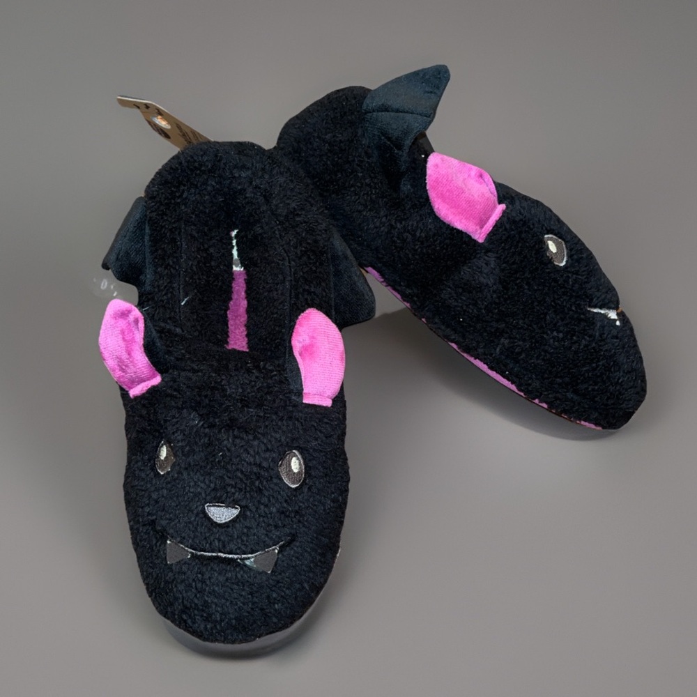 DEARFOAM Unisex Adult Purple & Black Bat Critter Closed Back Memory Foam Slipper